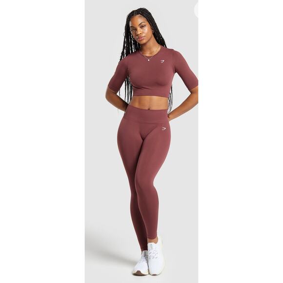 Gymshark Everyday Seamless Gym Crop Top Burgundy Brown Size Large NWT - Picture 6 of 8